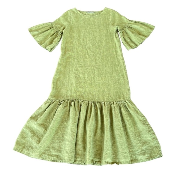 Bryn Walker Seraphina Dress 100% Linen Chartreuse Lagenlook Minimalist XS FLAW - Picture 3 of 15